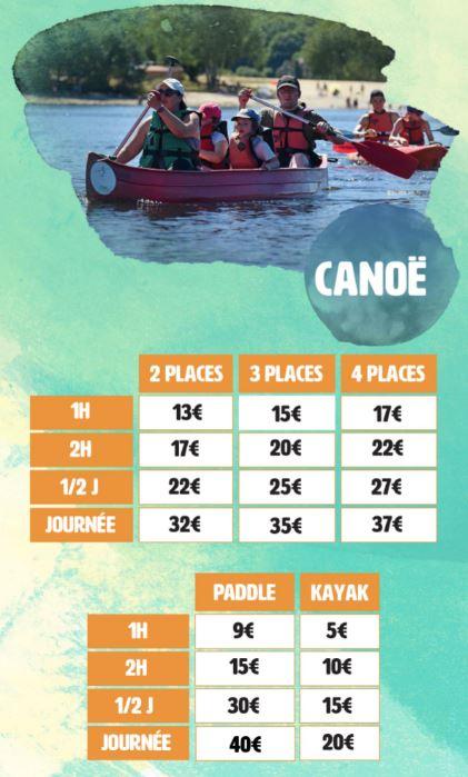 Tarif canoe